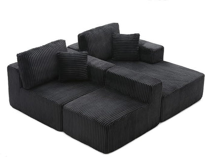 L Shaped Modular Boneless Sectional Couches for Living Room, Wide Armrest, Deep Seat, Memory Foam, Assembly Free, Modern Comfy Corduroy Fluffy Cloud Sofa with Right Chaise, Black