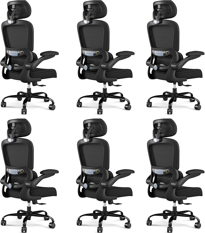 TRALT Office Chair Ergonomic Desk Chair, 330 LBS Home Mesh Office Desk Chairs with Wheels, Comfortable Gaming Chairs Pack of 6