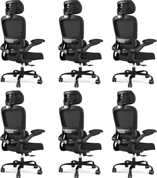 TRALT Office Chair Ergonomic Desk Chair, 330 LBS Home Mesh Office Desk Chairs with Wheels, Comfortable Gaming Chairs Pack of 6