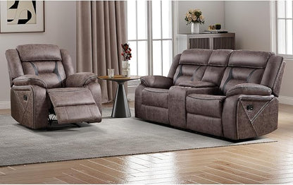 EBELLO Manual Recliner Sofa Set, Faux Leather Reclining Living Room Furniture Set, Included Single Recliner Chair and Manual Loveseat Sofa, Grey