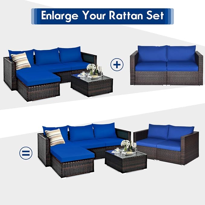 Tangkula Wicker Loveseat 2 Piece, Patio Furniture Couch with Removable Cushions, Rattan Loveseat Sofa for Balcony, Deck, Garden and Poolside