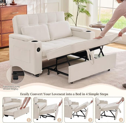 Korser 55.5'' 3-in-1 Convertible Sofa Bed, Pull Out Couch with 5-Position Adjustable Backrest, Loveseat Sleeper Sofa for Small Spaces, Sofa Couch with Cup Holders for Living Room, Office, Chenille