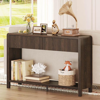 FATORRI Console Sofa Table with 2 Drawers, 47.2 inch Wood Couch Table Behind Sofa, Farmhouse Entryway Tables for Hallway Storage, Dark Walnut