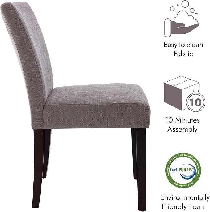 Watson & Whitely Modern Upholstered Dining Chairs, Set of 2, Dark Grey | Fabric Upholstery, Solid Wood Legs, Low Back, Modern Armless Parsons Style, for Kitchen, Dining Room, Restaurant