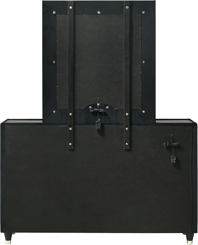 Coaster Home Furnishings - Ravenne - Wood - 8-Drawer Dresser with LED Mirror, Velvet Upholstery, and Glass Top - Bedroom - Black - 223193M