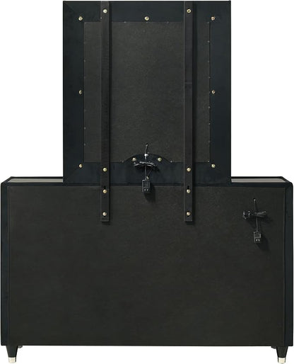 Coaster Home Furnishings - Ravenne - Wood - 8-Drawer Dresser with LED Mirror, Velvet Upholstery, and Glass Top - Bedroom - Black - 223193M