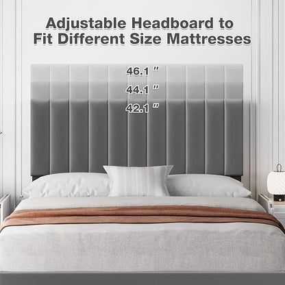 IDEALHOUSE Queen Size Bed Frame with Adjustable Headboard, Velvet Upholstered Platform Queen Bed Frame with Strong Wooden Slats, Non-Slip and Noise-Free, No Box Spring Needed, Easy Assembly, Grey