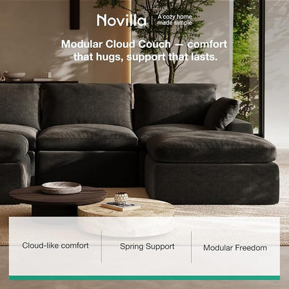Novilla 104.3" Modular Cloud Couch, Modern Sectional Sofa with Smarts Coil® Support, Chenille Fabric, Upholstered Couch for Living Room Apartments Bedroom, No Assembly, 5 Seater, Dark Grey