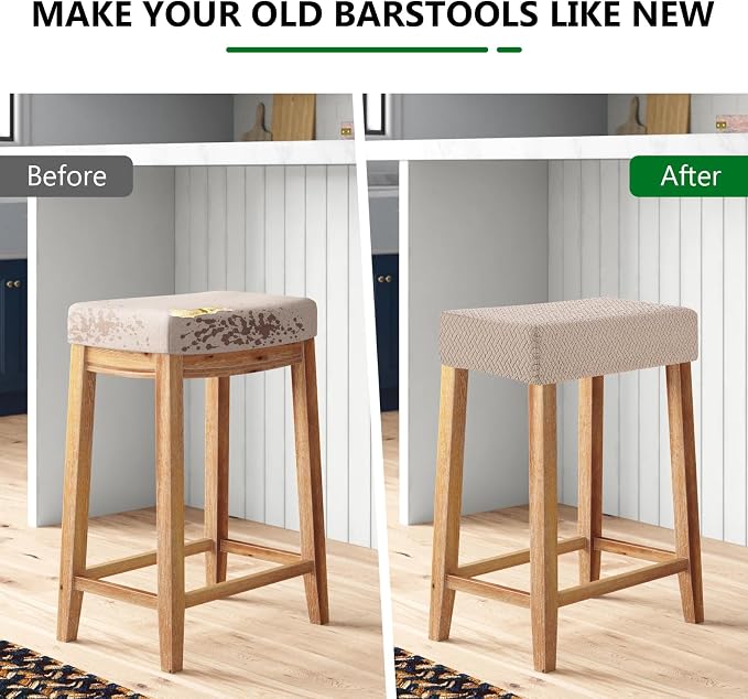 YISUN Stool Covers Rectangle - 2 Pack Stretch Waterproof Saddle Seat Cover Counter Bar Stools Bar Chairs Covers Kitchen Island Chairs Cushion Protector