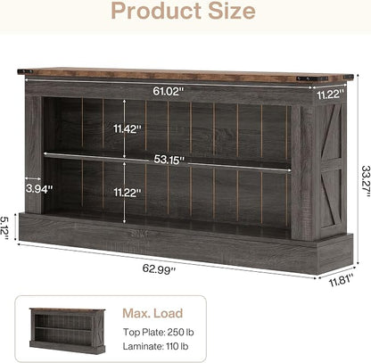 Tribesigns 63-Inch Long Console Table for Entryway, Narrow Long Entry Table with Shelves for Living Room, Farmhouse Sofa Console Behind Couch, for Foyer, Hallway, Gray and Brown