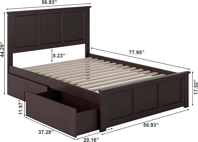AFI, Madison Full Platform Bed with Matching Footboard & Storage Drawers, Espresso