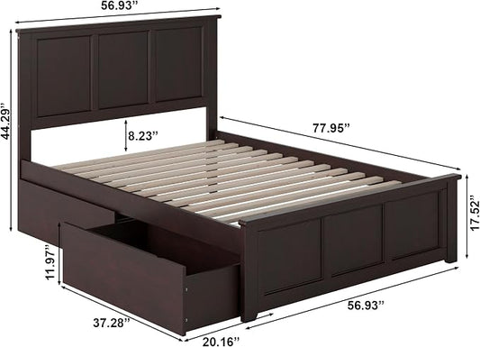 AFI, Madison Full Platform Bed with Matching Footboard & Storage Drawers, Espresso