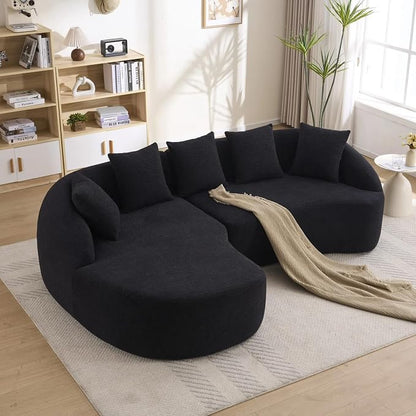 106.3" Curved Sofa with L-Shape Chaise,Modern Luxury Chenille 4-Seater Sofa,Curved Cloud Couch with 4 Throw Pillows for Living Room, Apartment (Black)