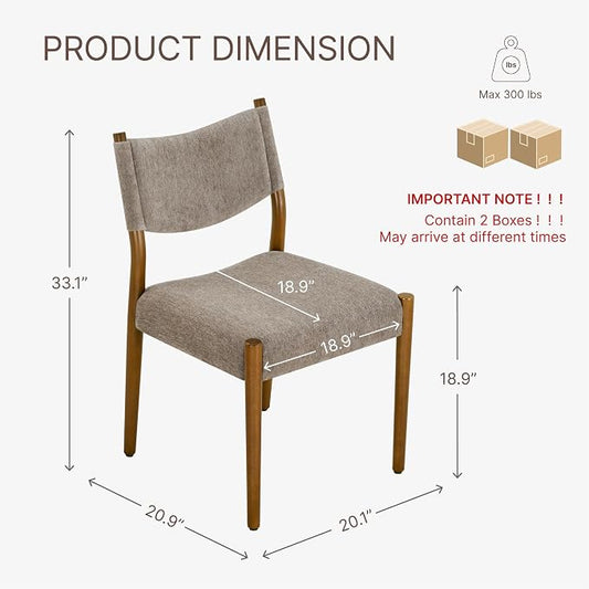 KISLOT Upholstered Dining Chairs Set of 4, Solid Wood Armless Kitchen Chairs with Soft Polyester Fabric, 18.9" Seat Height, Modern Dining Room Seating, 300 lbs Capacity, Brown