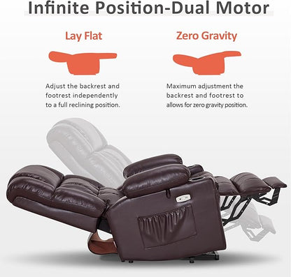 MCombo Large Dual Motor Power Lift Recliner Chair for Elderly, Zero Gravity Lift Chair with Heat and Massage, Infinite Position Lay Flat Recliner, USB Ports, Faux Leather 7896 (Dark Brown, Large)