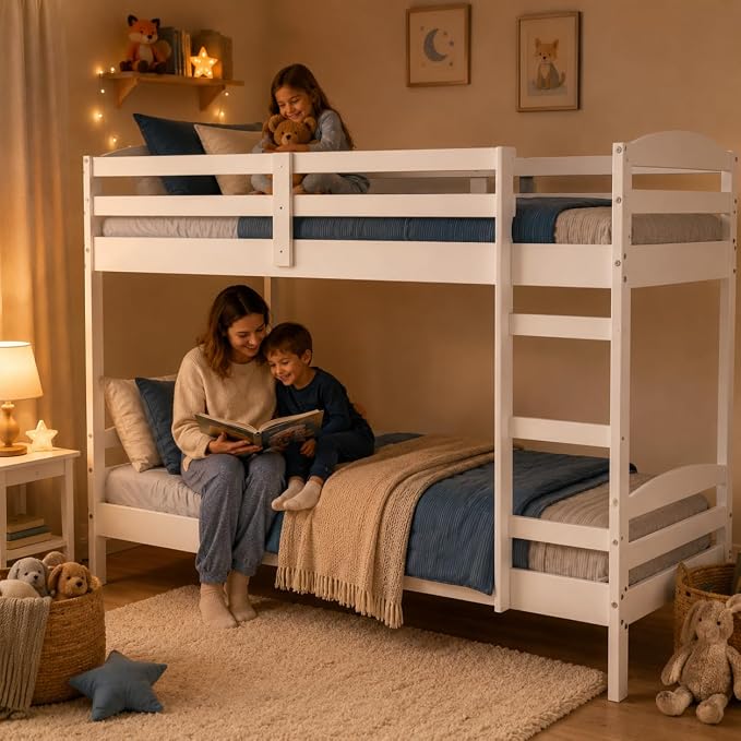 From the Tree Furniture Twin Over Twin Bunk Bed for Kids — Solid Pine Wood with Full-Length Safety Rails & Hang-On Ladder — 220 lbs Per Bunk · ASTM F1427 + 16 CFR 1213 Certified — Space-Saving Design