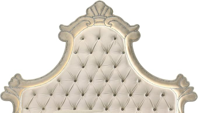 Acme Lucienne Velvet Upholstered Eastern King Bed with LED in Beige