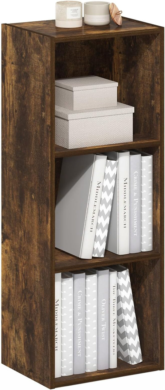 Furinno LUDER Book Shelf, 3-Cube Bookshelf, Bookcase with Open Shelves, 9.3 x 12 x 31.5, Easy Assembly, for Living Room, Bedroom, Home Office, Amber Pine
