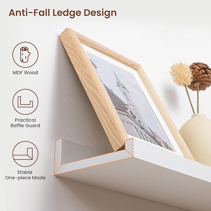 Axeman Picture Ledge Shelf | 24 Inch White Floating Shelves Set of 4 | Rustic Wood Wall Shelves with Lip | 24" White Picture Shelves for Wall with Ledge | Photo Shelves