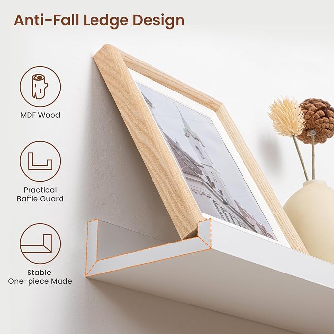 Axeman Picture Ledge Shelf | 48 Inch White Floating Shelves Set of 4 | Rustic Wood Wall Shelves with Lip | 48" White Picture Shelves for Wall with Ledge | Photo Shelves