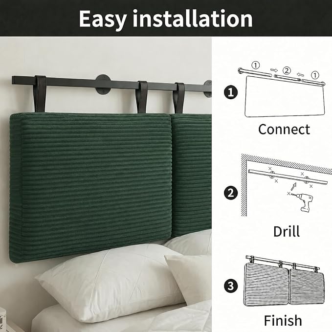 King Headboard only, Wall Mounted Headboard for Adjustable Bed, Hanging Head Board for King Size Bed Upholstered Headboard Cabeceras De Cama for Bedroom, Dorm, Guest Room, Green