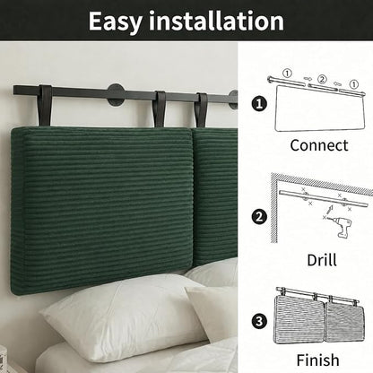 King Headboard only, Wall Mounted Headboard for Adjustable Bed, Hanging Head Board for King Size Bed Upholstered Headboard Cabeceras De Cama for Bedroom, Dorm, Guest Room, Green