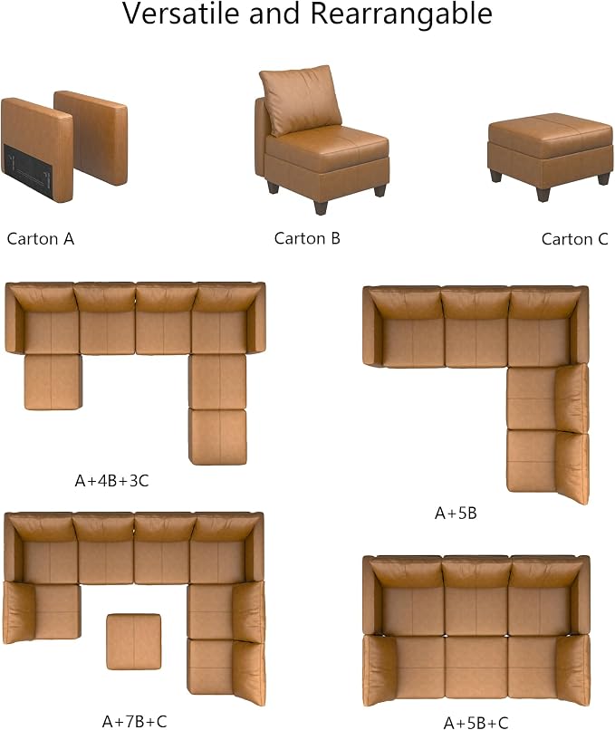 EASE MOOSE U Shaped Modular Sectional Sofa with Storage, Faux Leather Sectional Couch for Living Room,Brown