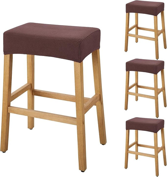 YISUN Stool Covers Rectangle - 4 Pack Stretch Waterproof Saddle Seat Cover Counter Bar Stools Bar Chairs Covers Kitchen Island Chairs Cushion Protector (4, Coffee)