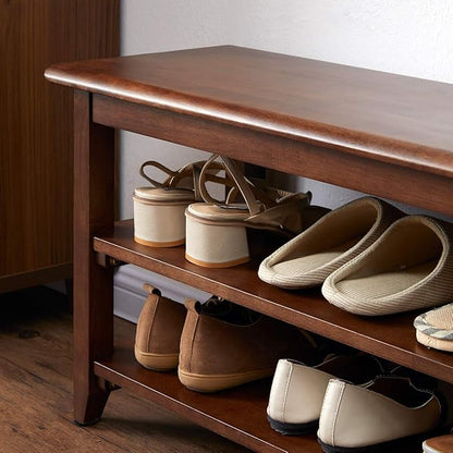 XKZG Shoe Rack Bench Wooden Shoe Storage Bench Rustic Solid Wood Entryway Bench (Brown,39.4")