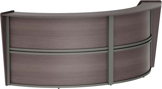 Linea Italia Curved Modern Office Desk Easy to Assembly 2 Panel Reception Counter for Lobby, Salon, 124" x 49", Mocha