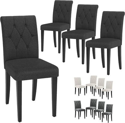 Welzona Upholstered Dining Chairs Set of 4, Button Tufted Parsons Dining Chair with Solid Wood Legs, Modern Fabric Side Chair for Dining Room/Kitchen/Restaurant/Hotel- Black