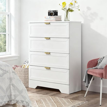 37-inches Tall Chest of Drawers, 4 Drawer Dresser for Bedroom, Wood Dresser with Large Drawers, Modern Storage Cabinet for Closet, Living Room, Entryway, White