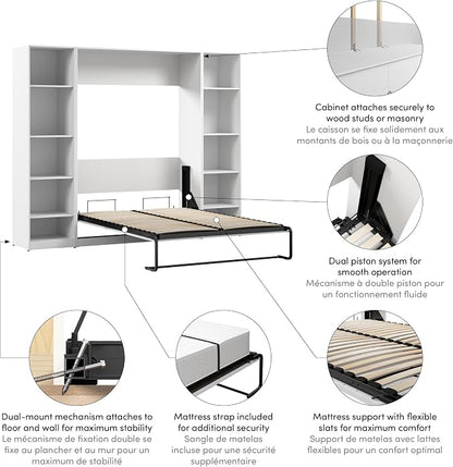 Bestar Claremont Full Murphy Bed with Closet Organizers (99W) in White, Space-Saving Sleeping Arrangement for Multipurpose Room