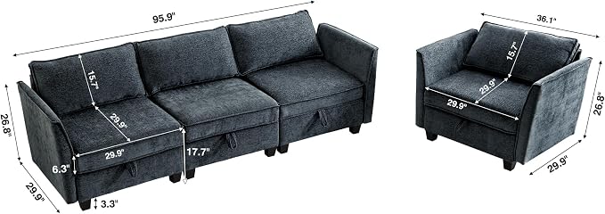 ORRD 2 Piece Modular Sectional Sofa Set, Convertible Couch with Storage, Sofa Modular for Living Room, Office (Blue Grey)