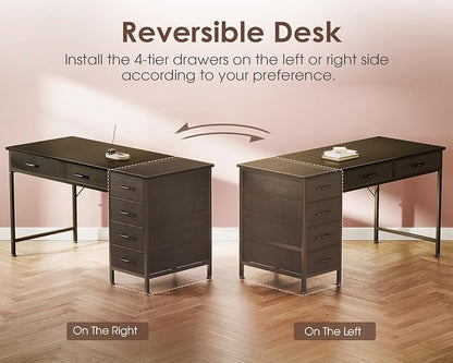 Casaottima 48 Inch Computer Desk with 6 Drawers, Reversible Storage Desk for Home Office, Work Study Table for Bedroom, Black