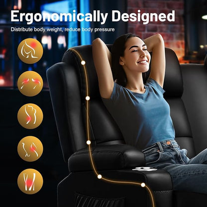 Loveseat Recliner Sofa, Home Theater Seating with Massage, Reclining Loveseats with Console, Wall Hugger RV Couch Movie Theater Chairs, RV Furniture Sofas with USB, Cup Holders, Drawer for Gaming Room