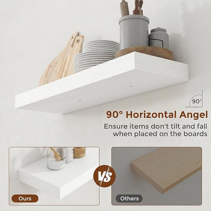 Heimlove 28 Inch Floating Shelves for Wall White Shelves Set of 2,Wall Mounted Rustic Wood 8 Inch Deep Floating Shelf with Invisible Brackets for Bedroom Kitchen Living Room
