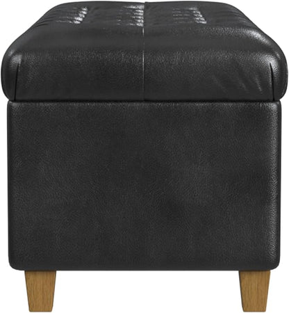 HomePop 40" Button Tufted Storage Bench - Black Faux Leather