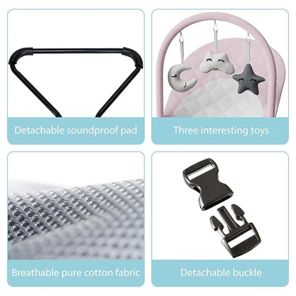 Portable Baby Bouncer Seat for Infants, 0-18 Months, 3 Modes of Use with Rocker & Stationary Options, Ergonomic Infant Chair with Hanging Toys,Pink
