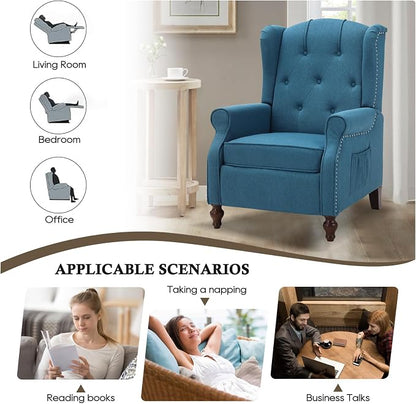 Wingback Recliner Chair with Massage and Heat Tufted Fabric Push Back Arm Chair, Recliner Chair for Living Room Bedroom Home Theater (1,Peacock Blue)