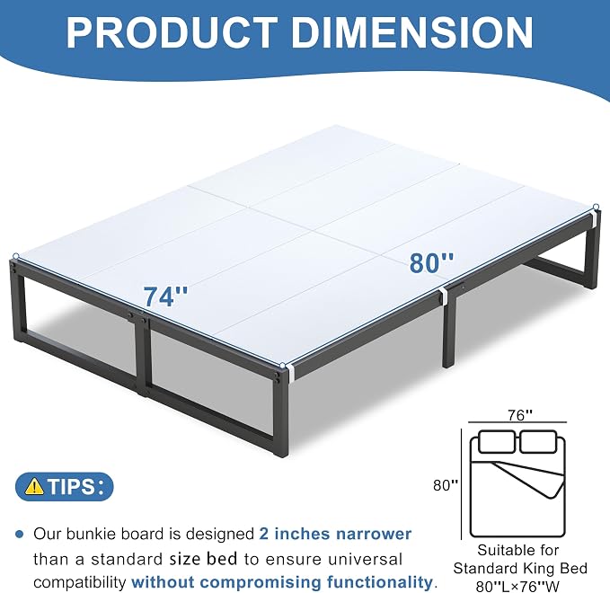 Lutown-Teen Bunkie Board King Under Mattress High-Density Polymer Mattress Support Board King Anti-Sag, Breathable, Moisture Resistant, Noise Minimizing, White