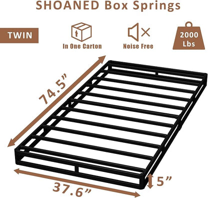 SHOANED Twin Size Box Springs - 5 Inch Low Profile Mattress Foundation No Noise Heavy Duty Metal Basics Bed Base with Clean Fabric Cover, Easy Assembly
