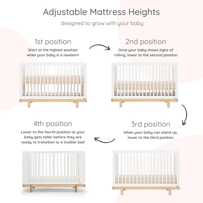 dadada Baby Bliss 4-in-1 Convertible Crib to Toddler Bed & Floor Bed – Made in Italy, GREENGUARD Gold Certified, Baby-Safe Finish, Sustainable Beechwood, Modern Design (White and Natural)