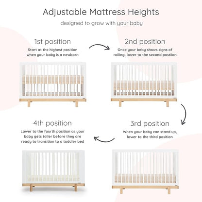dadada Baby Bliss 4-in-1 Convertible Crib to Toddler Bed & Floor Bed – Made in Italy, GREENGUARD Gold Certified, Baby-Safe Finish, Sustainable Beechwood, Modern Design (White and Natural)