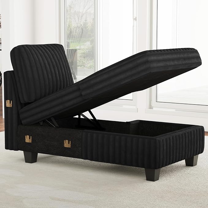 Belffin Modular Sectional Storage Chaise Module for Modular Sectional Sofa Right-Facing Chaise Black Couch