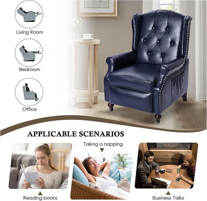 Wingback Recliner Chair with Massage and Heat PU Leather Push Back Arm Chair, Recliner Chair for Living Room Bedroom Home Theater (2, Navy Blue)