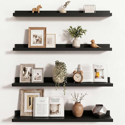 Axeman 30 Inch Black Floating Shelves | Picture Ledge Shelf Set of 4 | Rustic Wood Wall Shelves with Lip | 30" Black Picture Shelf for Wall with Ledge | Photo Shelves