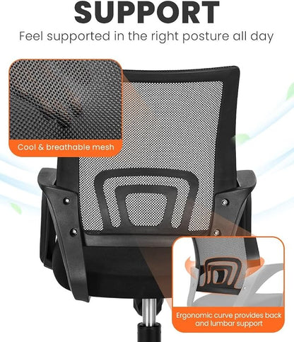 NEO CHAIR Office Desk Computer Chair Ergonomic Mesh Gaming Cushion Seat with Comfy Lumbar Mid Back Support Adjustable Height Swivel Rolling Wheels for Home Task (Mesh Black)