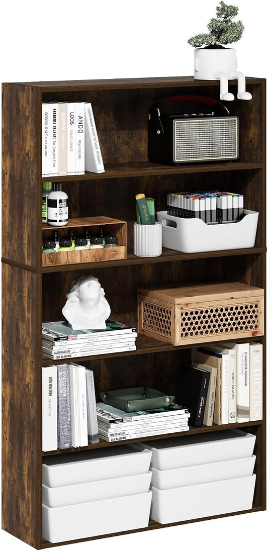 Furinno PASIR Book Shelf, 5-Tier Bookshelf, Bookcase with Open Shelf, 9.4 x 31.5 x 52.7, for Living Room, Bedroom, Home Office, Amber Pine