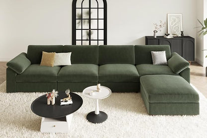 EASE MOOSE Oversized Sectional Modular Sofa,Deep Seat Modular Sectional Cloud Couch,Removable Cover,Green